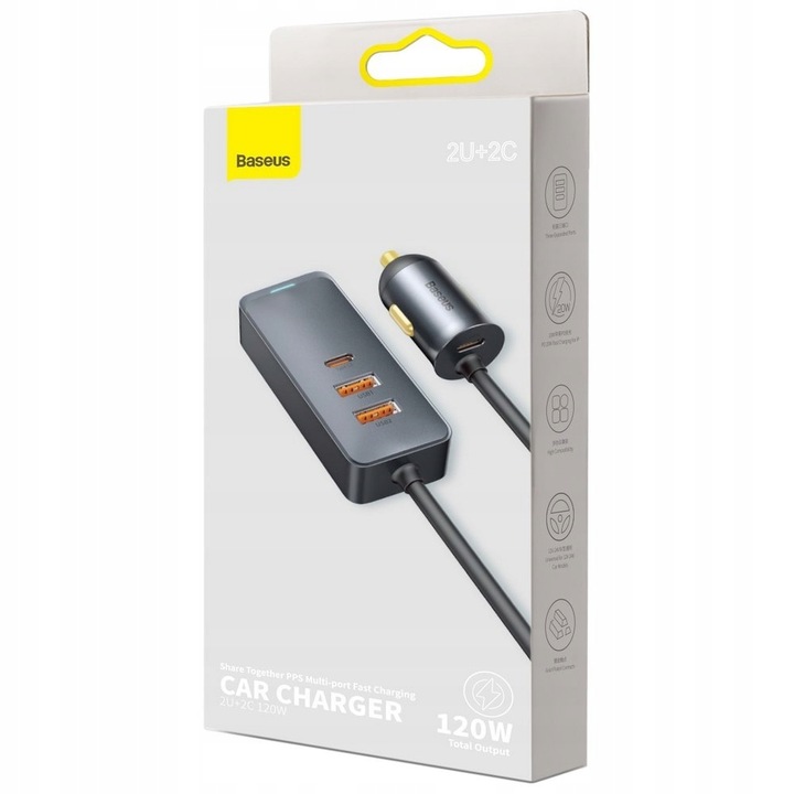 Ładowarka samochodowa Baseus Share Together 2x USB, 2x USB-C, 120W