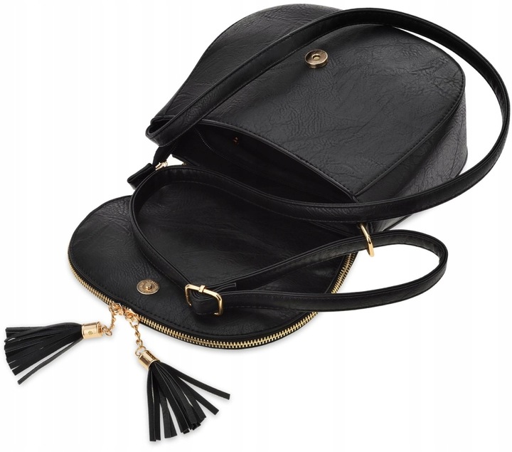 Torebka Damska Torba Na ramię Skórzana Miejska Pojemna Czarna Listonoszka