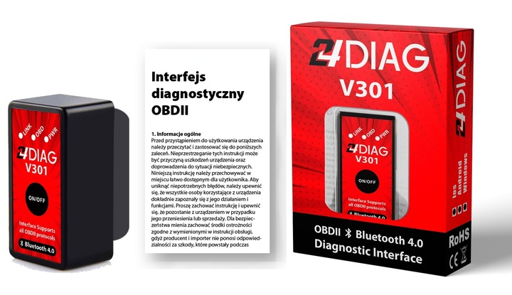 24DIAG V301 ELM327 BLUETOOTH 4.0 OBD2 INTERFEJS DIAGNOSTYCZNY iOS ANDROID