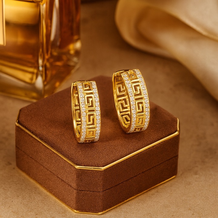 POZŁACANE KOLCZYKI KOŁA STAL CHIRURGICZNA AŻUROWE GRECKIE Z CYRKONIAMI 18K