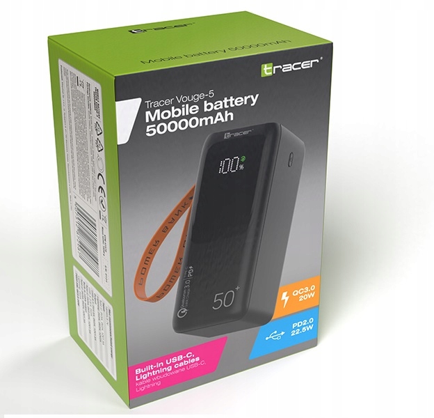 POWERBANK SZYBKI MOCNY USB-C Lightning 50000mAh PD QC 3.0 22.5W + kable