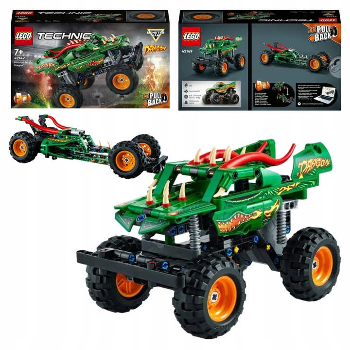 LEGO Technic Monster Jam Dragon Napęd PullBack 2w1 42149