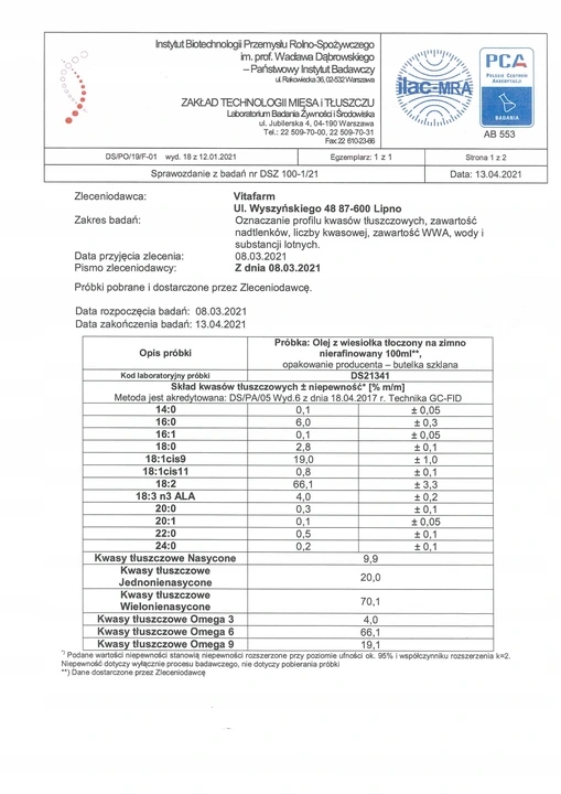 Olej z wiesiołka tłoczony na zimno 250 ml