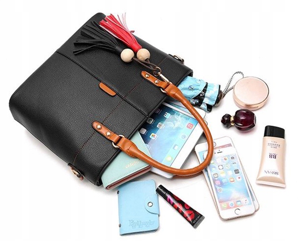 TOREBKA DAMSKA KUFEREK CZARNY z brąz DO RĘKI NA RAMIĘ LISTONOSZKA