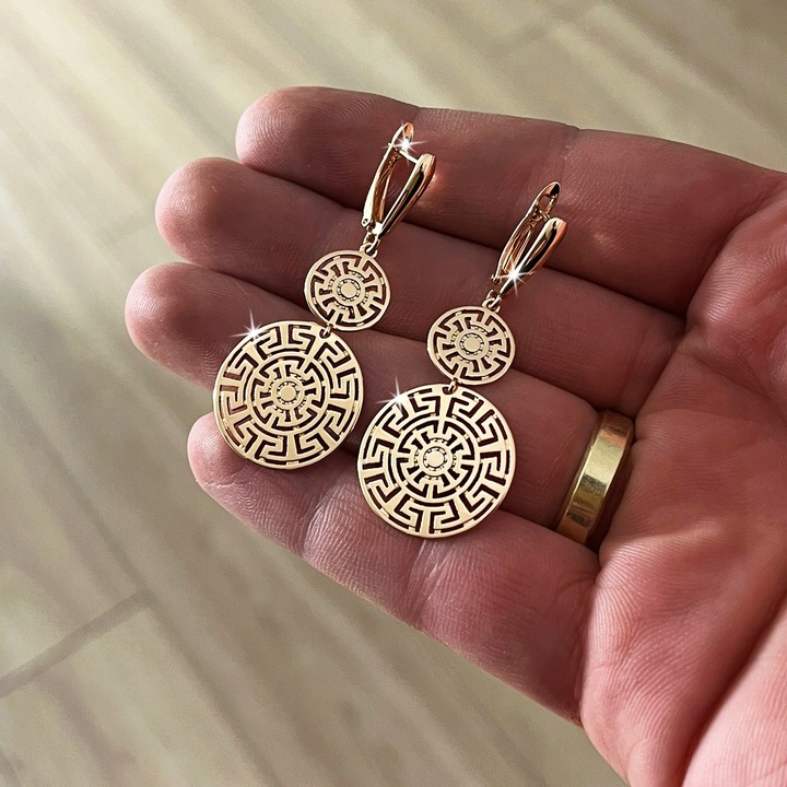 POZŁACANE KOLCZYKI ZE STALI CHIRURGICZNEJ WZÓR GRECKI WISZĄCE, ZJAWISKOWE