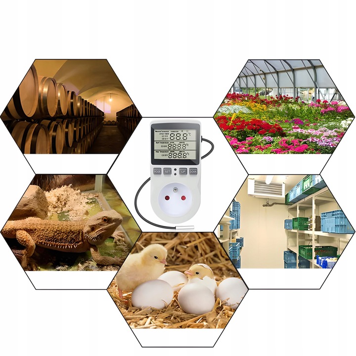 TERMOSTAT ELEKTRONICZNY CYFROWY REGULATOR TEMPERATURY 16A 250V GNIAZDO