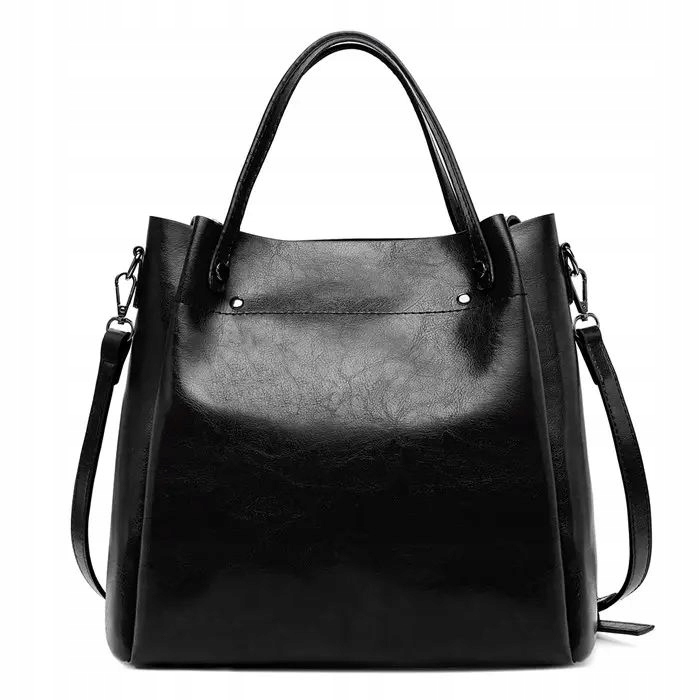 TOREBKA DAMSKA NA RAMIĘ SKÓRZANA TORBA CZARNY DO RĘKI SHOPPER PASEK