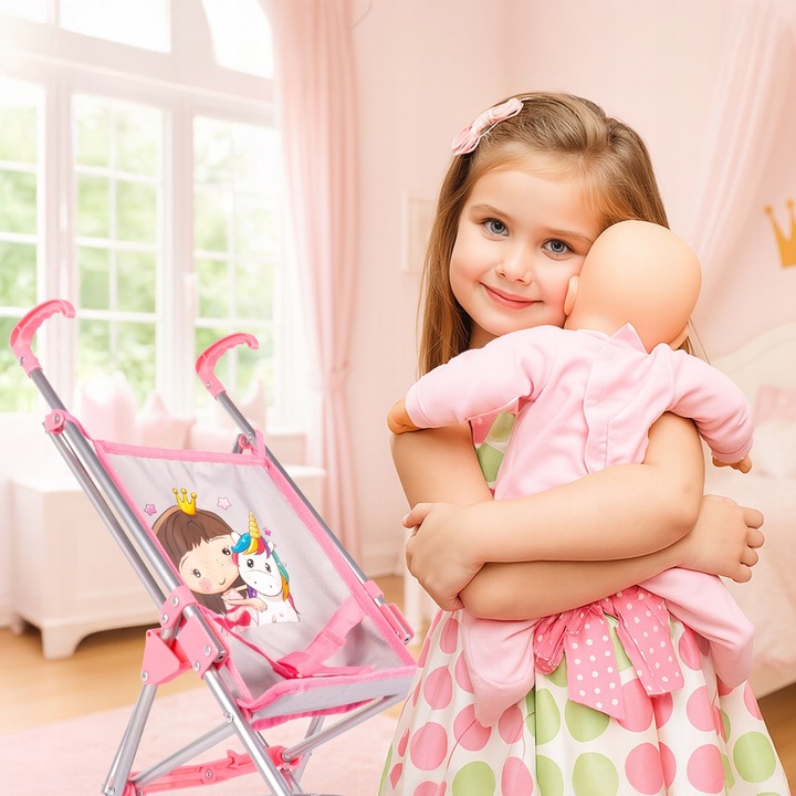 WÓZEK DLA LALEK LEKKI SKŁADANY PARASOLKA SPACERÓWKA JEDNOROŻEC KSIĘŻNICZKA