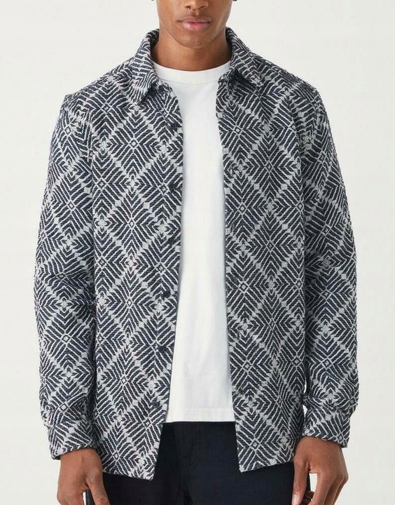 KOSZULA TEKSTUROWANA ŻAKARDOWA KLASYCZNA DŁUGI RĘKAW LUŹNA BOOHOO L