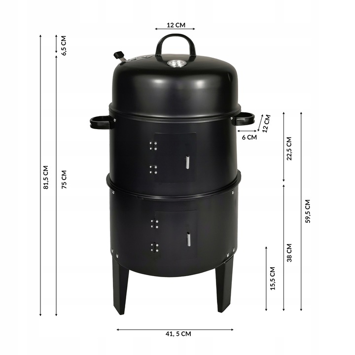 DOMOWA WĘDZARNIA GRILL WĘGLOWY Z TERMOMETREM 3 RUSZTY BBQ 1004