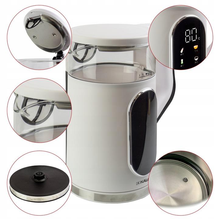 CZAJNIK ELEKTRYCZNY REGULACJA TEMPERATURY BIAŁY DIGITAL 40-100°C 1,7L 2200W