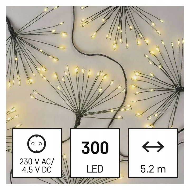 Lampki świąteczne nano łezki frędzle 300 LED 5,2 m ciepła biel IP20 timer