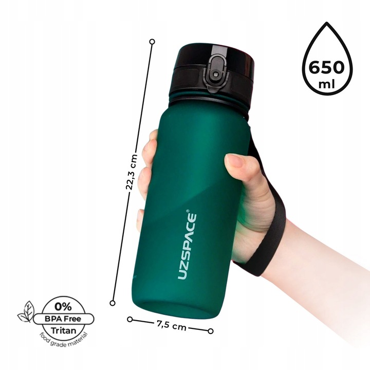 BIDON NA WODĘ SPORTOWY NA SIŁOWNIĘ 650ML TRITANOWA BUTELKA Z MIARKĄ BEZ BPA