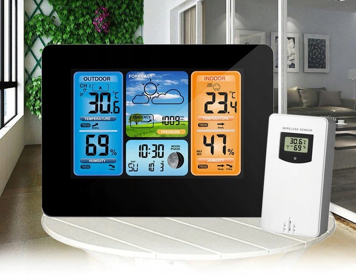 BEZPRZEWODOWA STACJA POGODOWA POGODY Higrometr Termometr Czujnik Zegar Data