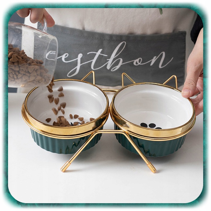 ZESTAW 2SZT MISKA DLA KOTA PSA PODWÓJNA CERAMICZNA NA STOJAKU Miski 2x300ml