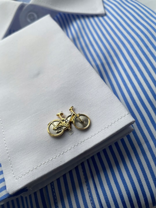 Spinki do mankietów EXC Srebrny Rower Pozłacany w Szkatułce Etui na Prezent