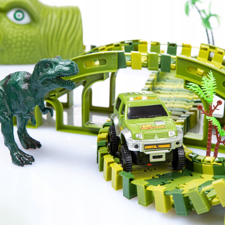 TOR SAMOCHODOWY WYŚCIGOWY PARK DINOZAURÓW MAGIC TRACK 240 elementów / 360cm