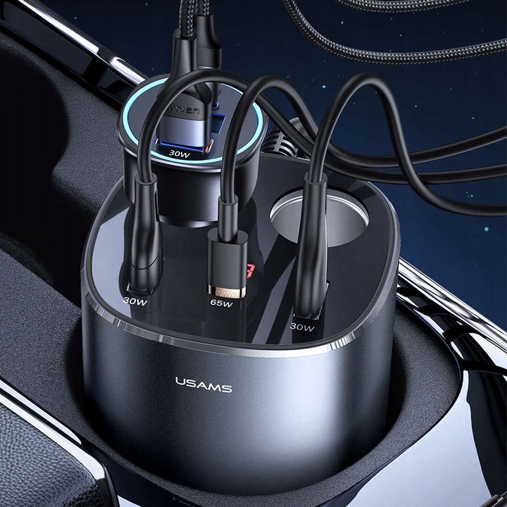 ROZGAŁĘŹNIK + ŁADOWARKA DO AUTA 2x USB USB-C 245W