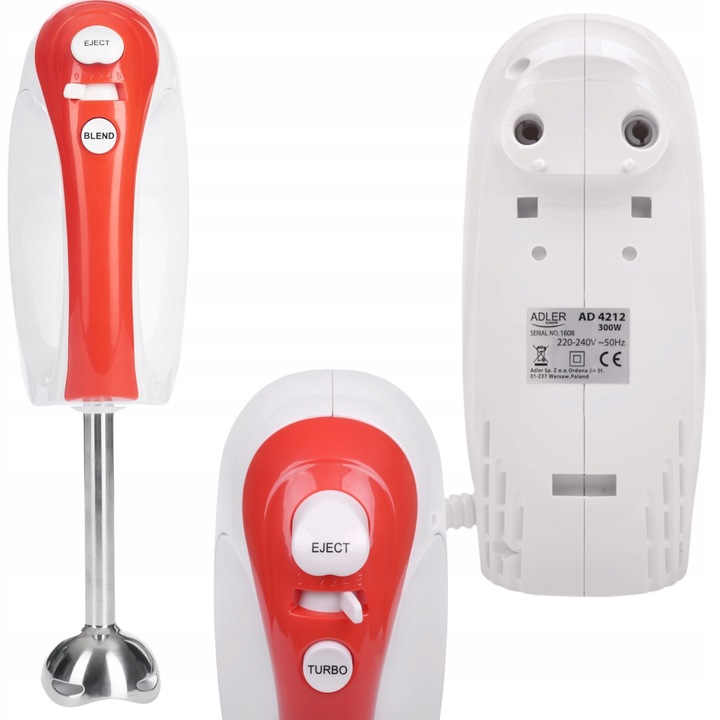 MIKSER RĘCZNY + BLENDER ROBOT KUCHENNY 2 MIESZADŁA 2 TRZEPAKI 300W 5 BIEGÓW