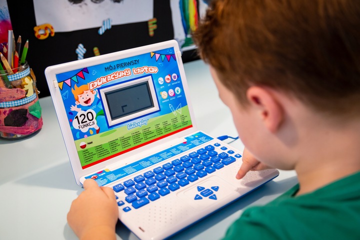 KINDERPLAY LAPTOP DLA DZIECI EDUKACYJNY DO NAUKI LITEREK LICZENIA 120 OPCJI