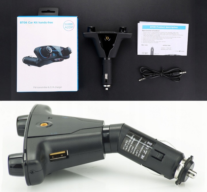 TRANSMITER FM BLUETOOTH ŁADOWARKA 3,1A 2xUSB MP3