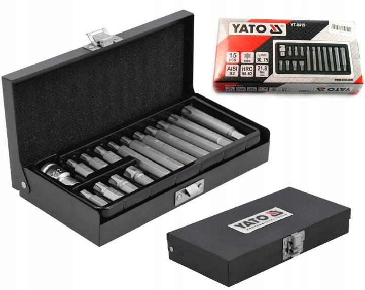 YATO ZESTAW 15 BITÓW KOŃCÓWEK WKRĘTAKOWYCH RIBE 30x70mm KOMPLET YT-0419