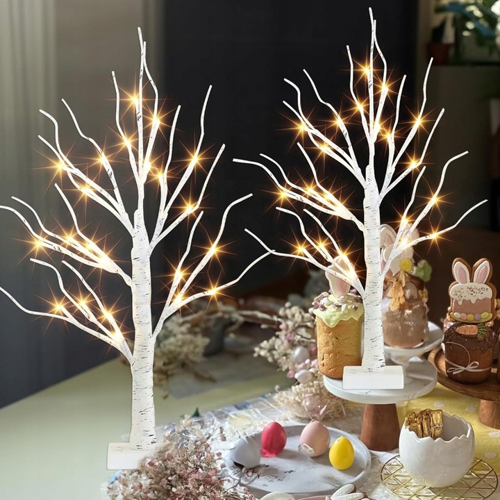 DEKORACJE ŚWIĄTECZNE 2SZT 60CM ŚWIECZĄCE BRZOZY LED ŚWIĄTECZNE DRZEWO STÓŁ