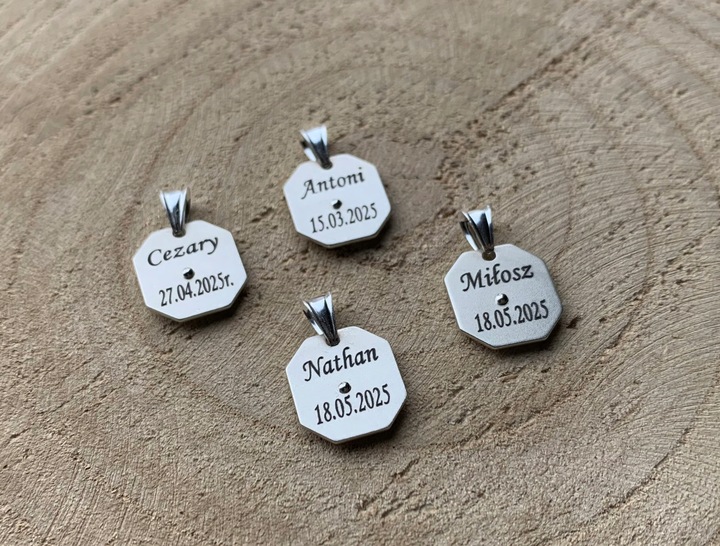 Srebrny łańcuszek pancerka 50 cm i medalik Matka Boska grawer na prezent