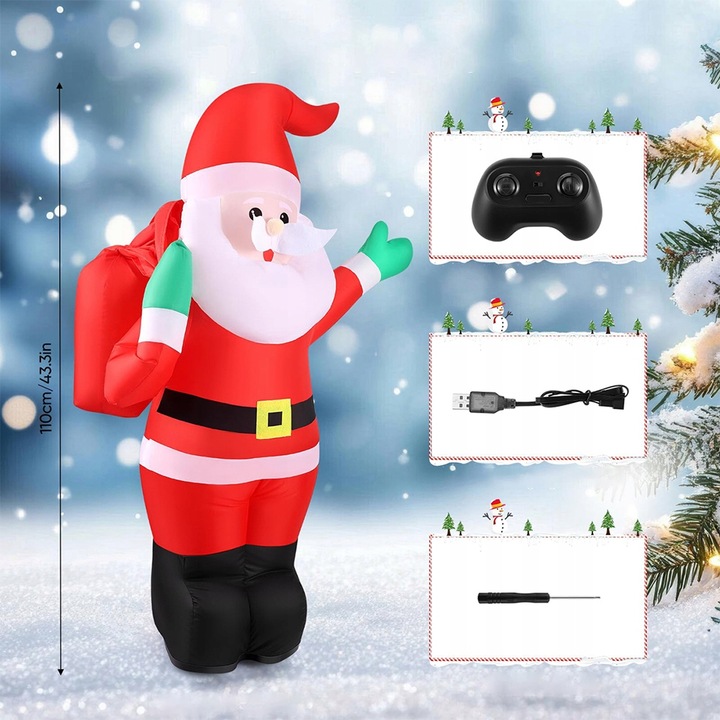 ŚWIĄTECZNY NADMUCHIWANY MIKOŁAJ 110CM Z MUZYKĄ I PILOTEM 2.4GHZ