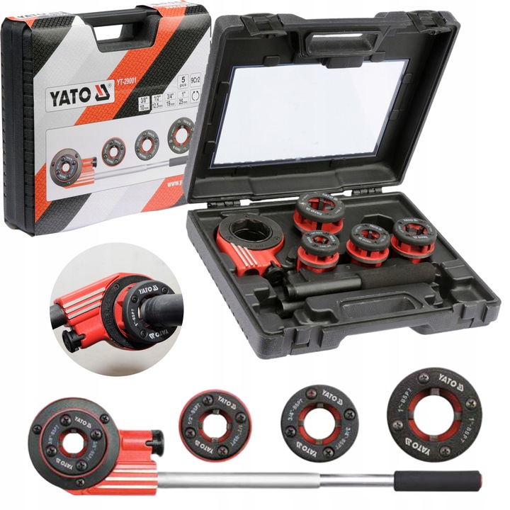 YATO GWINTOWNICA RĘCZNA Z SYSTEMEM GRZECHOTKOWYM DO RUR 4 GŁOWICE YT-29001