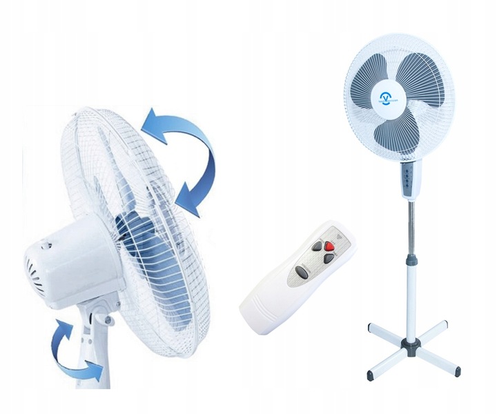WENTYLATOR WIATRAK PODŁOGOWY DUŻY STOJĄCY Z PILOTEM REGULOWANY BIAŁY