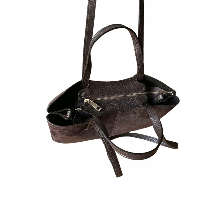 Czekoladowa zamszowa torebka brązowa shopper XL ZAMSZ NATURALNY łódka