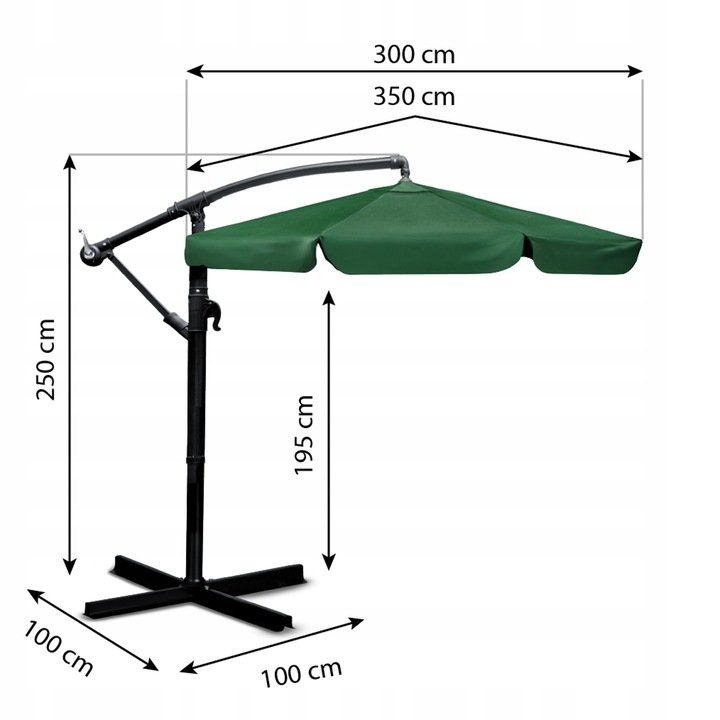 Parasol ogrodowy duży składany z wysięgnikiem pokrowiec 6 segmentów Ø 350cm