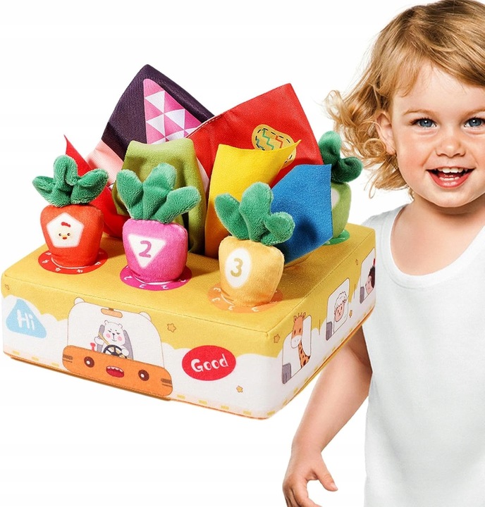 SORTER PUDEŁKO Z CHUSTECZKAMI MARCHEWKI PLUSZOWE MONTESSORI SENSORYCZNE