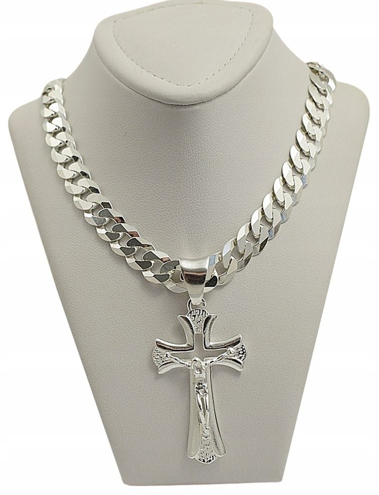 Łańcuszek Męski Srebrny Pancerka 8,00 mm z Krzyżykiem pr 925 Grawer Gratis