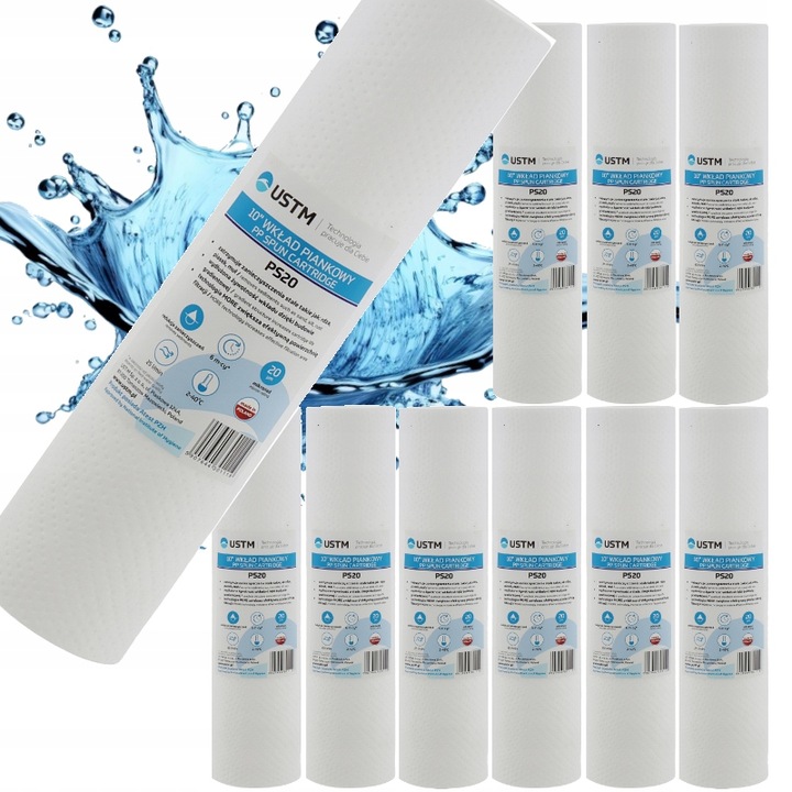 10X FILTR DO WODY WKŁAD 10 PIANKOWY 20 MIKRON USTM