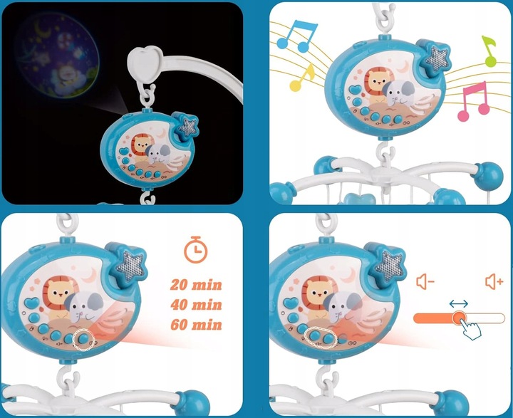KARUZELA DO ŁÓŻECZKA PROJEKTOR GWIAZD Z PILOTEM DLA DZIECI NIEMOWLĄT TIMER