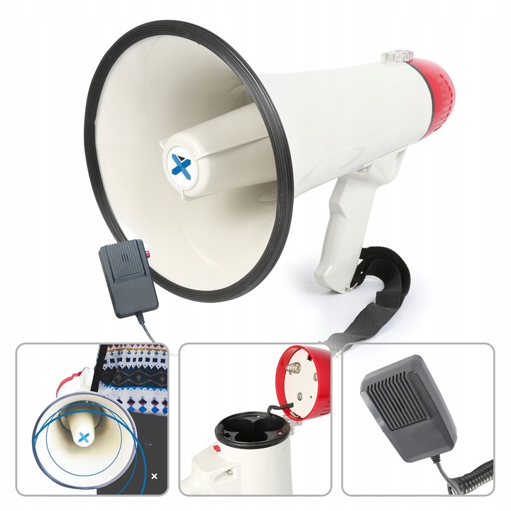 Megafon z mikrofonem i funkcją syreny szczekaczka