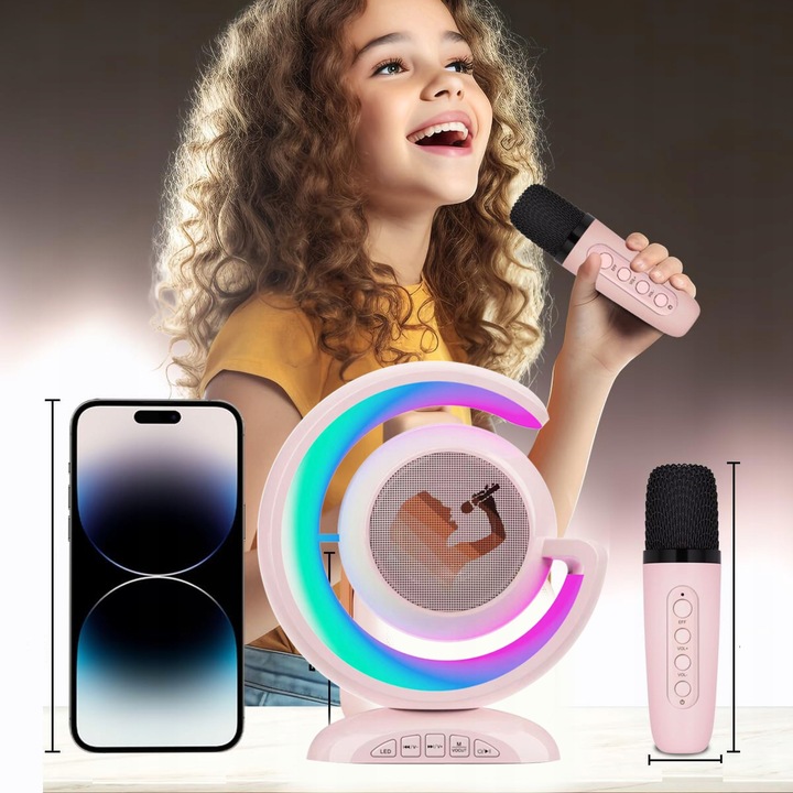 Bezprzewodowy Zestaw do Karaoke Głośnik Bluetooth + 2 Mikrofony dla Dzieci