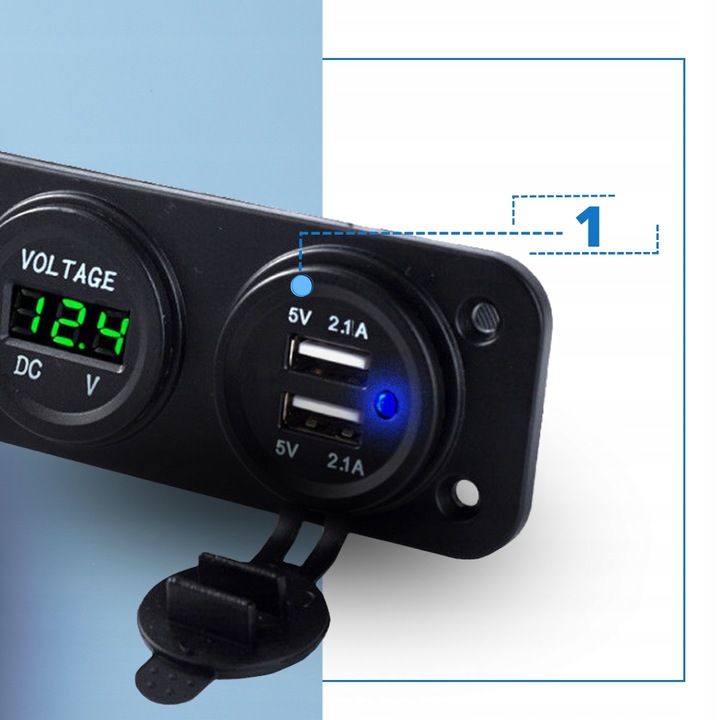 GNIAZDO ŁADOWANIA ZAPALNICZKI 12V WOLTOMIERZ 2 USB