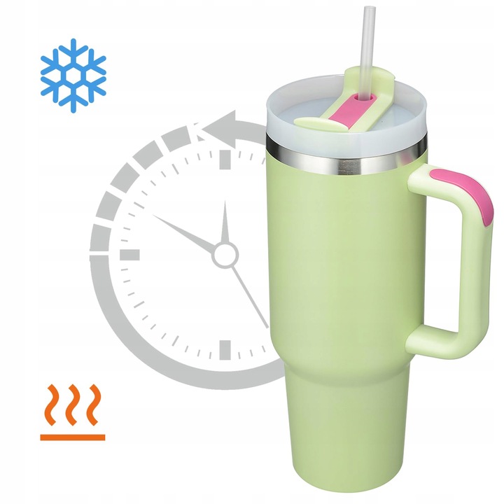 KUBEK TERMICZNY ZE SŁOMKĄ UCHWYTEM NA KAWĘ HERBATĘ SZCZELNY POJEMNY 1200ML