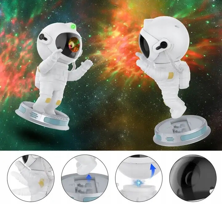 PROJEKTOR GWIAZD ASTRONAUTA LED LAMPKA NOCNA 3D ROBOT DLA DZIECI NA PREZENT