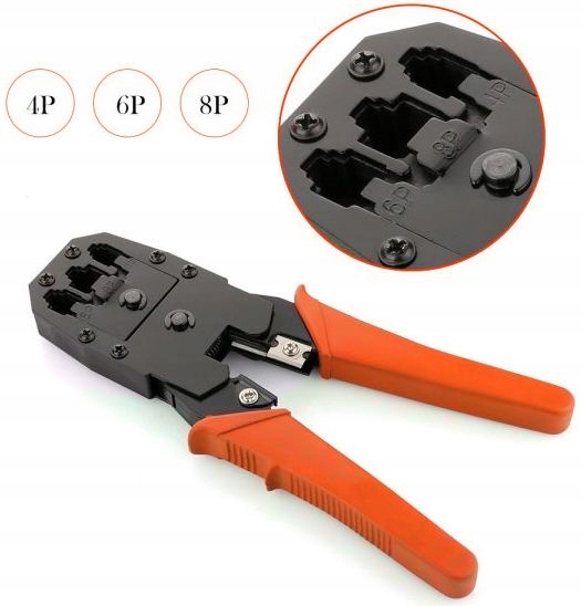 Zaciskarka Wtyków Skrętki Kabli RJ45 + Złącza 25x Wtyk RJ-45 do Zaciskania