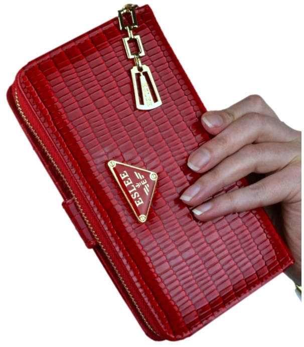 PORTFEL DAMSKI PODWÓJNY Czerwony Organizer Duży stylowy