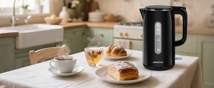 Czajnik elektryczny bezprzewodowy 2200W 1,7l czarny LED podwójne ścianki