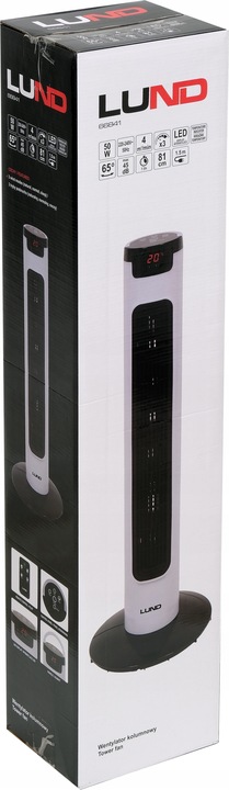 WENTYLATOR KOLUMNOWY LUND 81CM 50W WIATRAK PODŁOGOWY STOJĄCY LED +PILOT