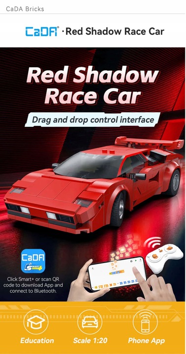 KLOCKI CADA AUTO SPORTOWE STEROWANE RC 1:20 RED SHADOW 328 EL. DUAL MODE