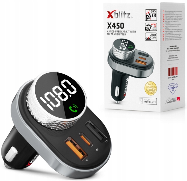 Zestaw głośnomówiący Xblitz X450 + Transmiter FM Bluetooth USB