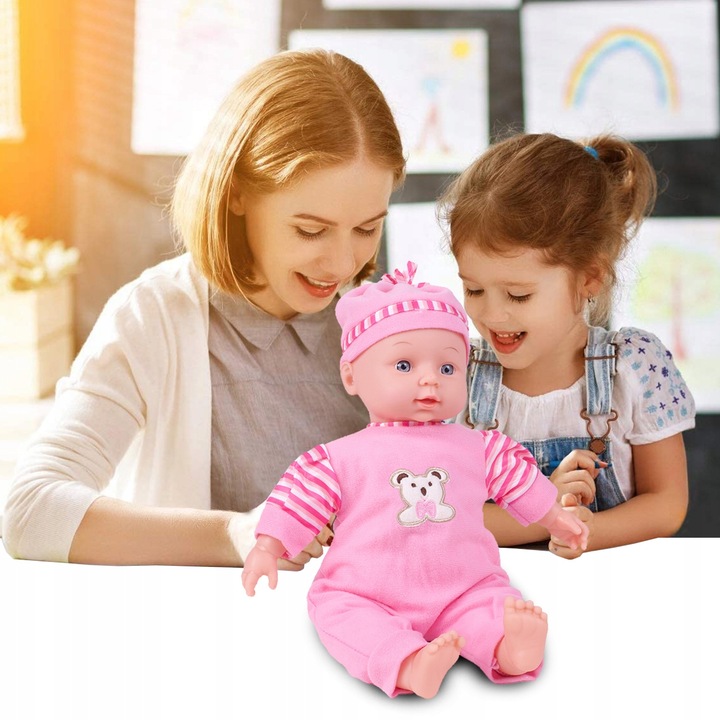 LALKA BOBAS W ŚPIOSZKACH MÓWI ŚMIEJE SIĘ 34CM MIĘKKA ŚLICZNA UBRANKO CZAPKA