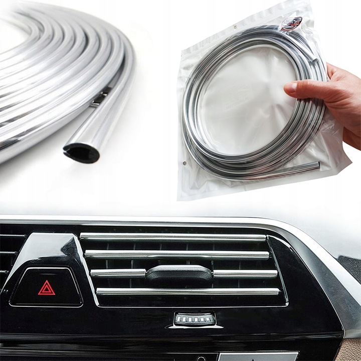 LISTWA OZDOBNA TAŚMA CHROM NA GRILL RANT DRZWI OSŁONA KRAWĘDZI SREBRNA 5 M